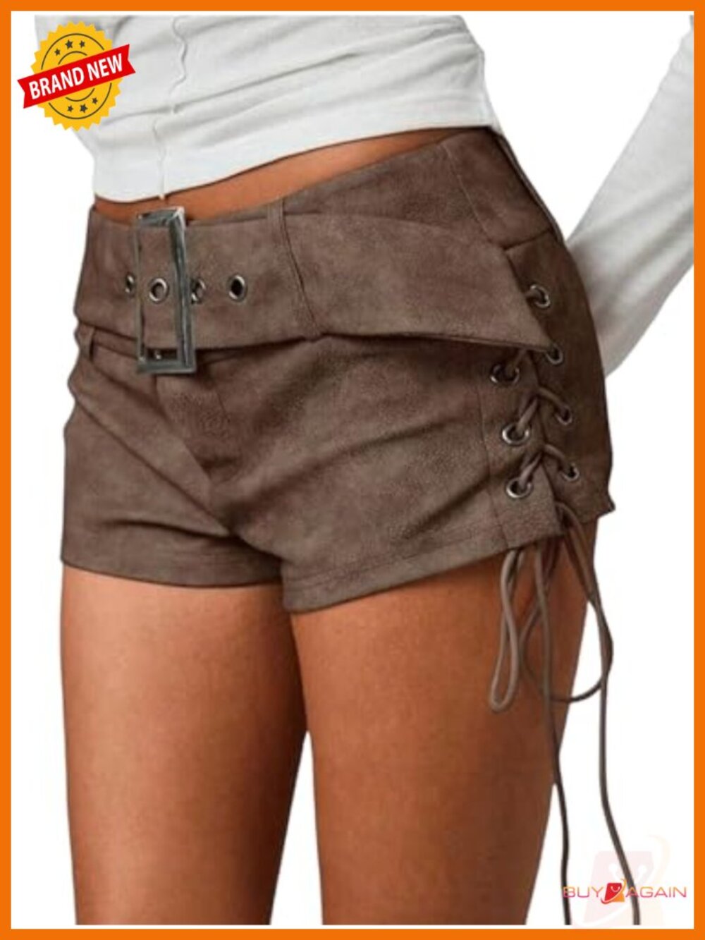 Faux Leather Micro Shorts Lace Up Side Low Waist Belted Hot Pants Y2K Rave Club